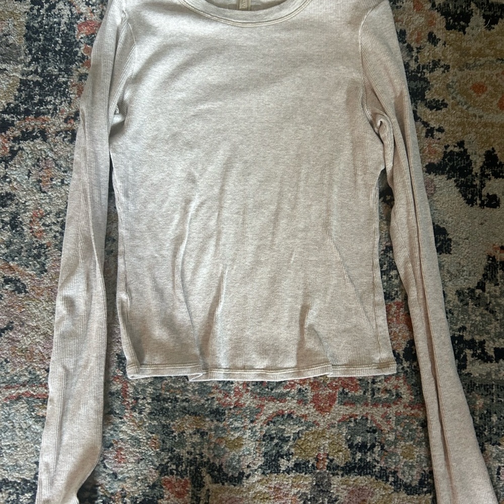 SKIMS Long Sleeve Ribbed Top in Light Beige